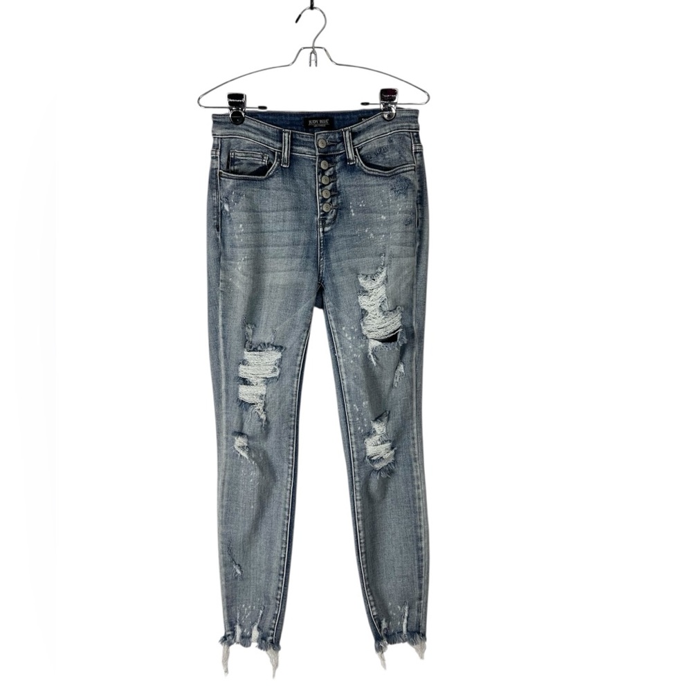 Judy Blue Jeans Women's 5/27 Distressed Raw Hem Skinny Fit Stretch Button‎ Fly